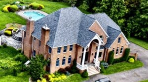 Large brick mansion with columned entrance